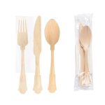 Pack Ind. Garfo/Faca/Colher/Guardanapo Madeira c/ 100 Un.